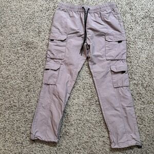 PacSun Men's Relaxed Cargo Jogger Pants Large Mauve Elastic Waist Drawstring